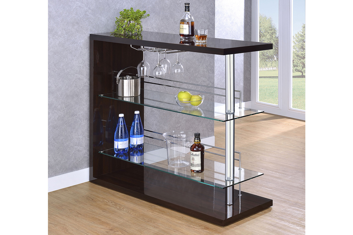 Prescott Rectangular 2-Shelf Bar Unit Glossy Cappuccino