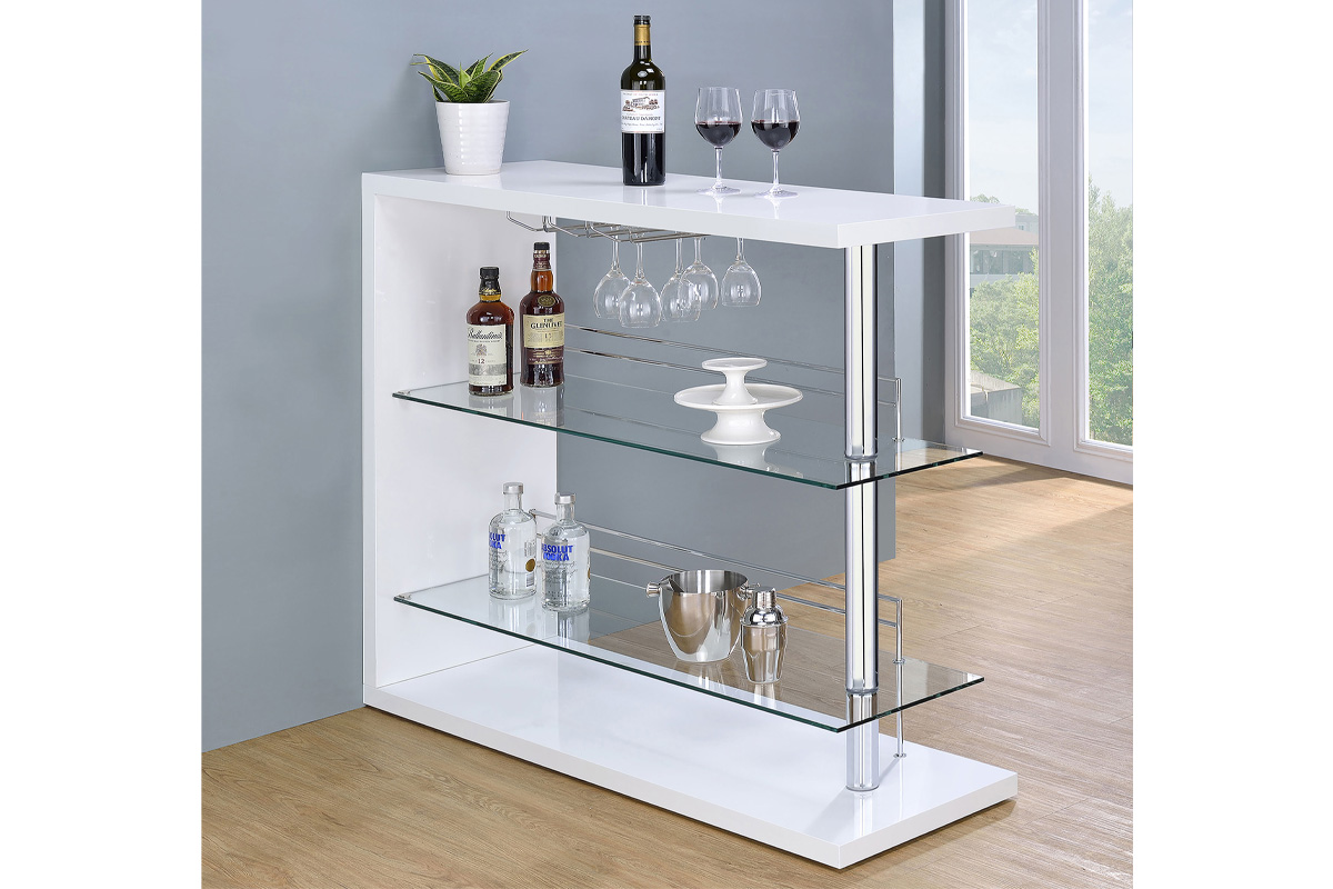 Prescott Rectangular 2-Shelf Bar Unit Glossy White