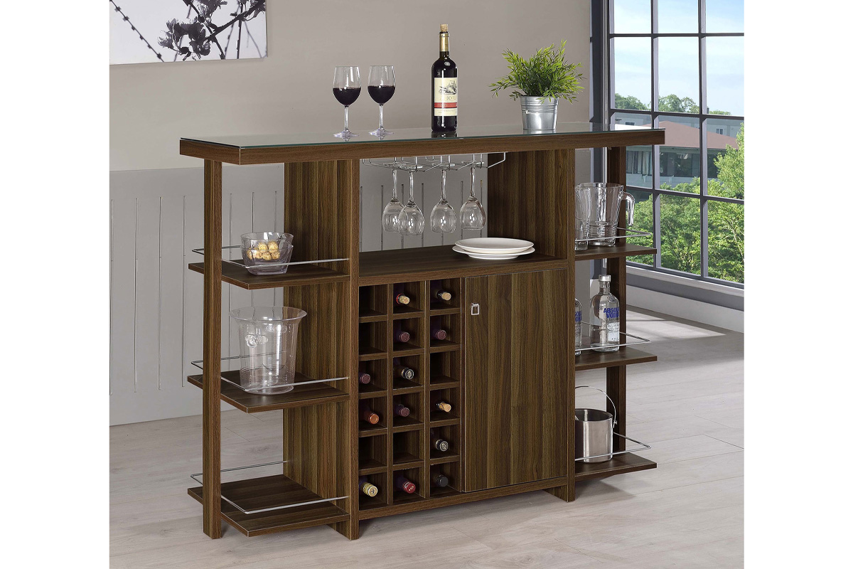 Evelio Bar Unit With Wine Bottle Storage Walnut