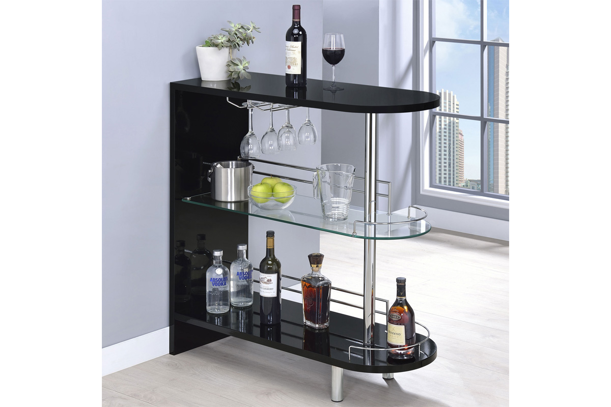 Adolfo 3-Tier Bar Table Glossy Black And Clear