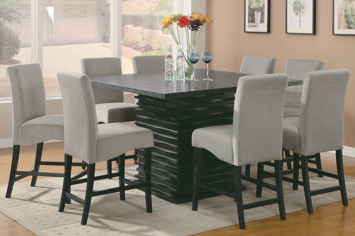 9 Pcs Set Stanton Square Counter Table Black w/ Grey Chairs