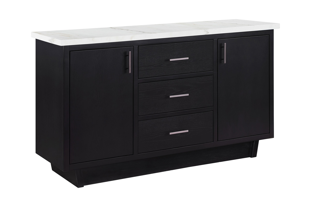 Sherry 3-Drawer Marble Top Dining Sideboard Server White And Rustic Espresso