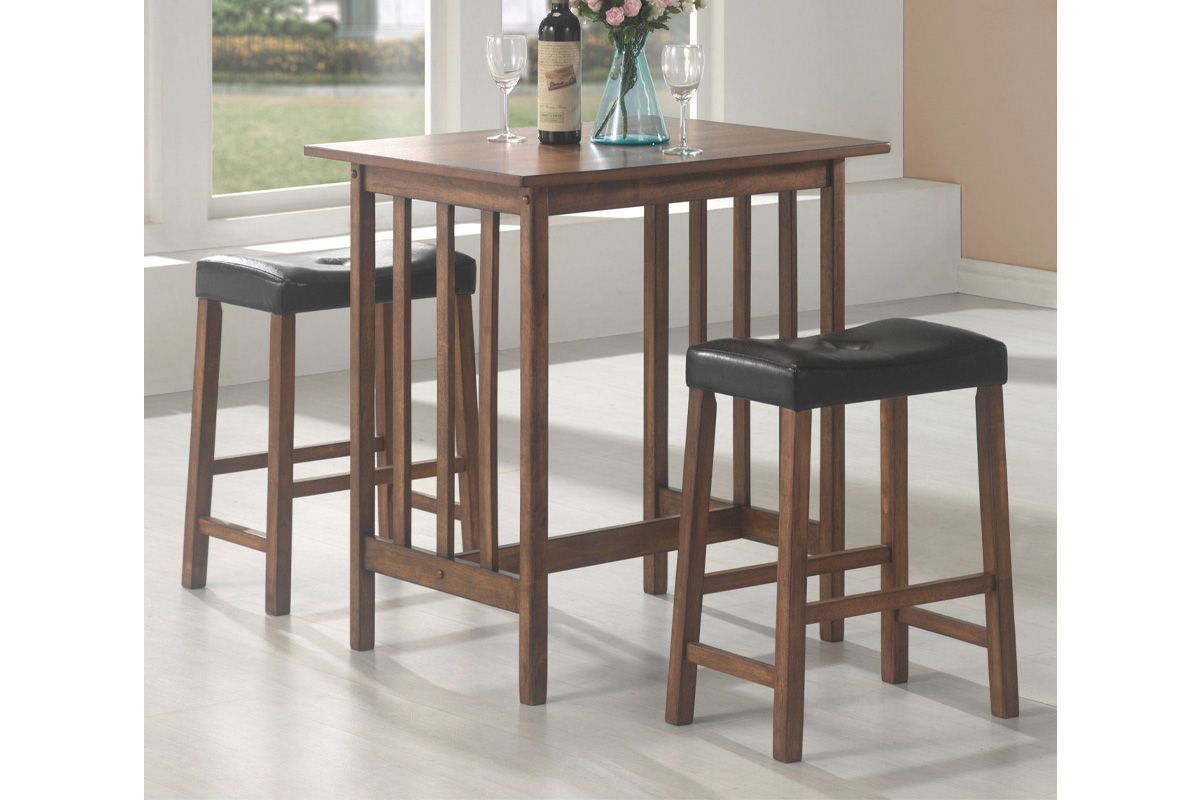3 Pcs Set Oleander Counter Height Dining Table Nut Brown