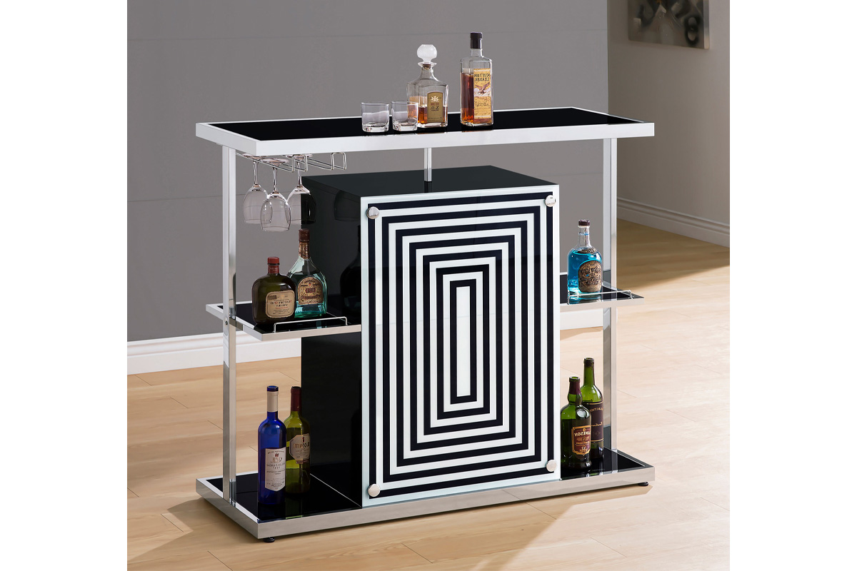 Zinnia 2-Tier Bar Unit Glossy Black And White