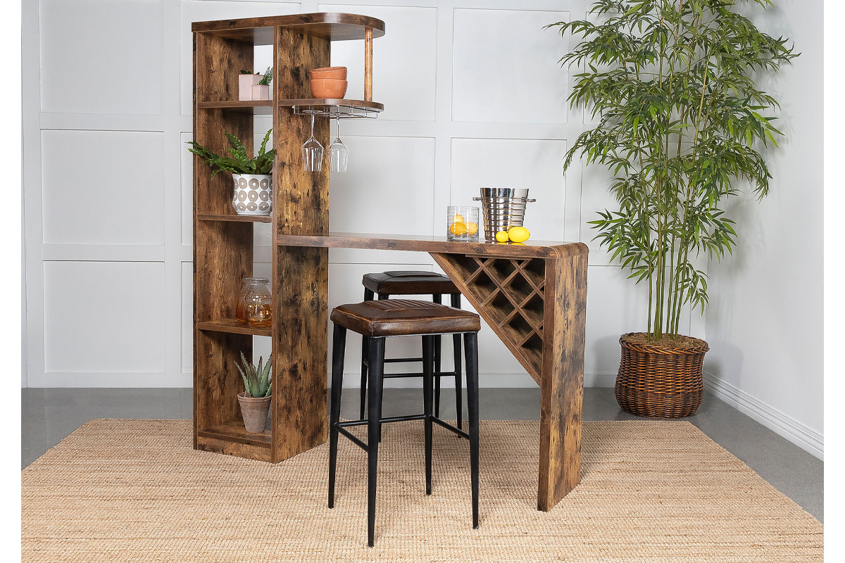 Belvedere 5-Shelf Bar Table Storage Antique Nutmeg