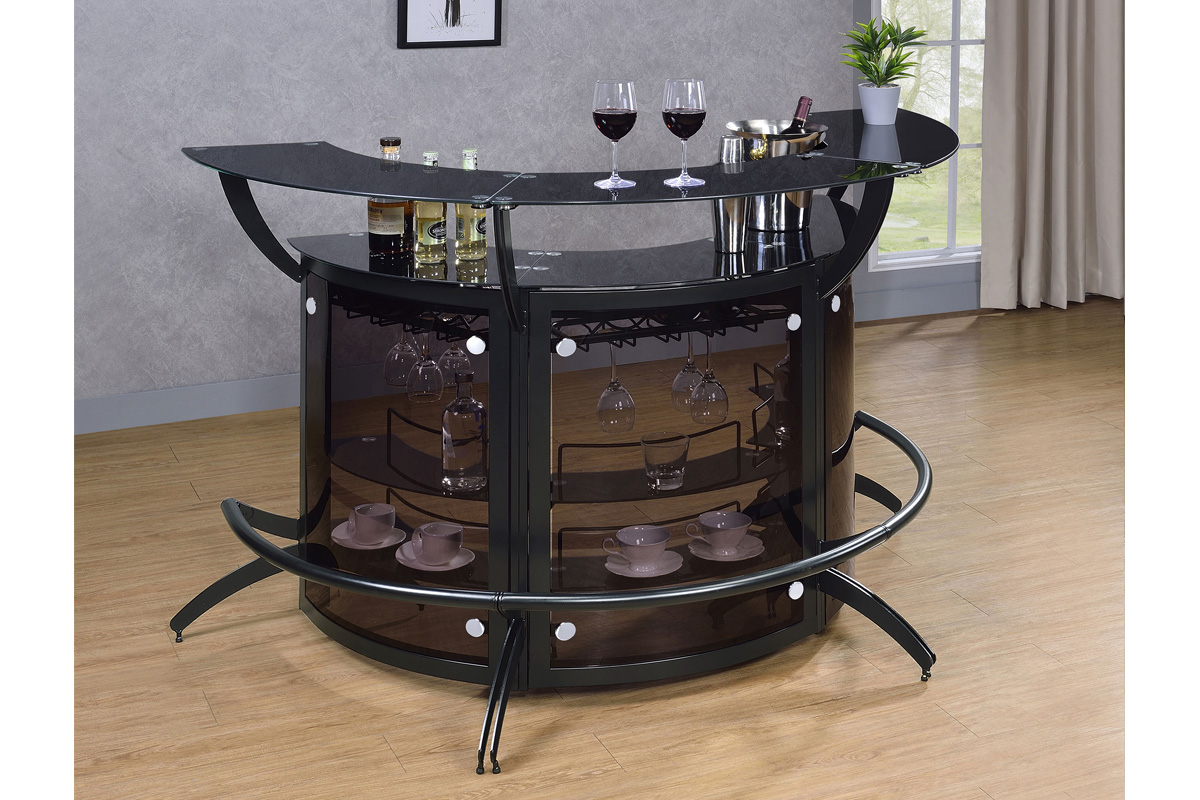 Dallas 2-Shelf Home Bar Smoked And Black Glass