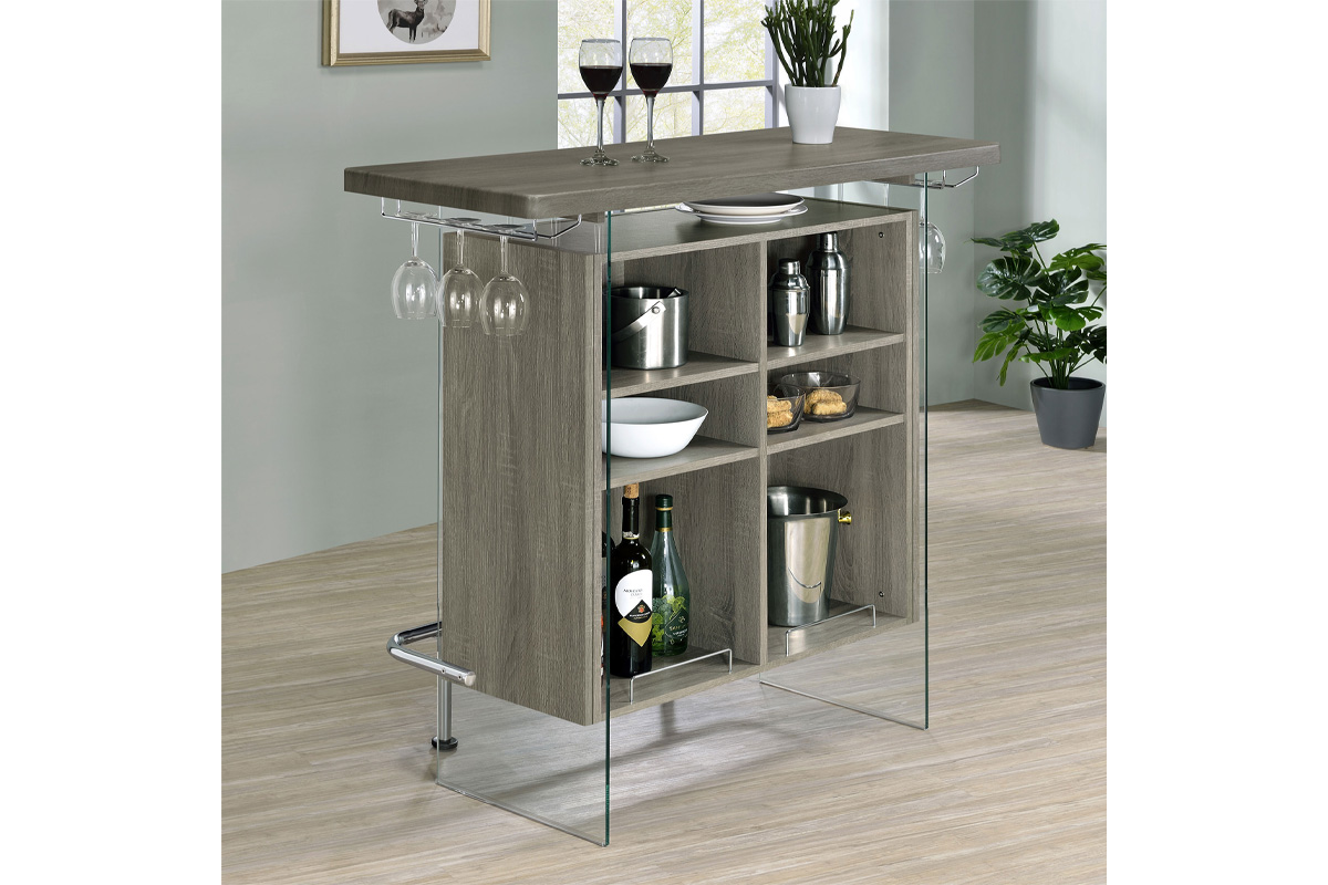 Acosta Bar Unit With Footrest And Glass Side Panels