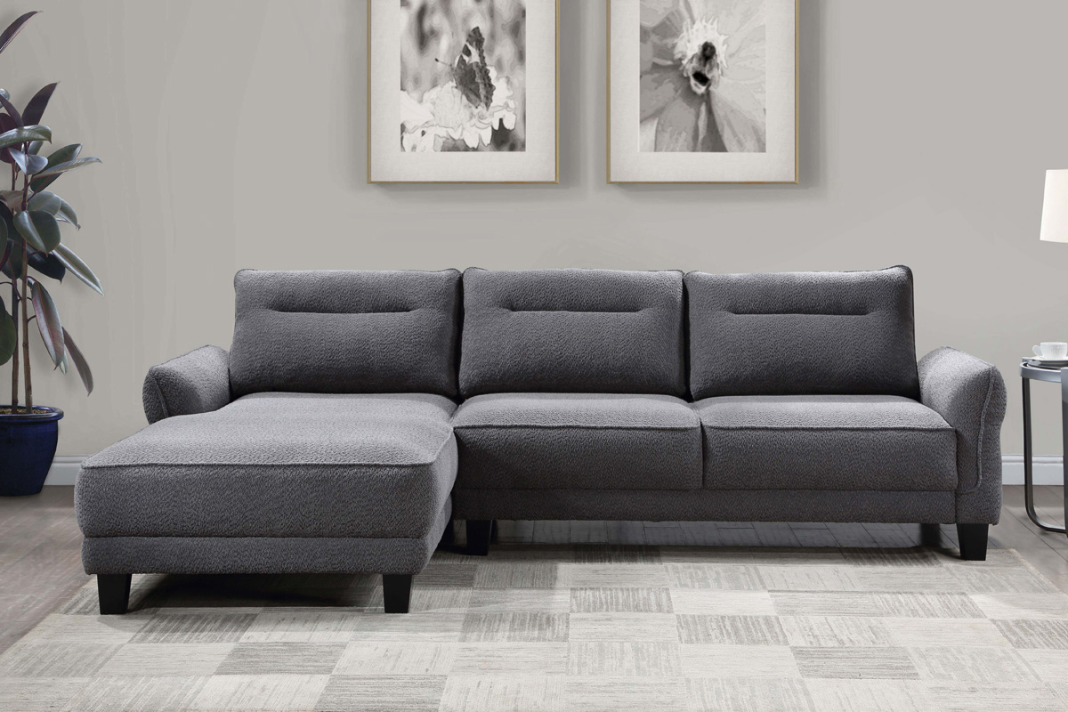 Caspian Upholstered Curved Arms Sectional Sofa Grey