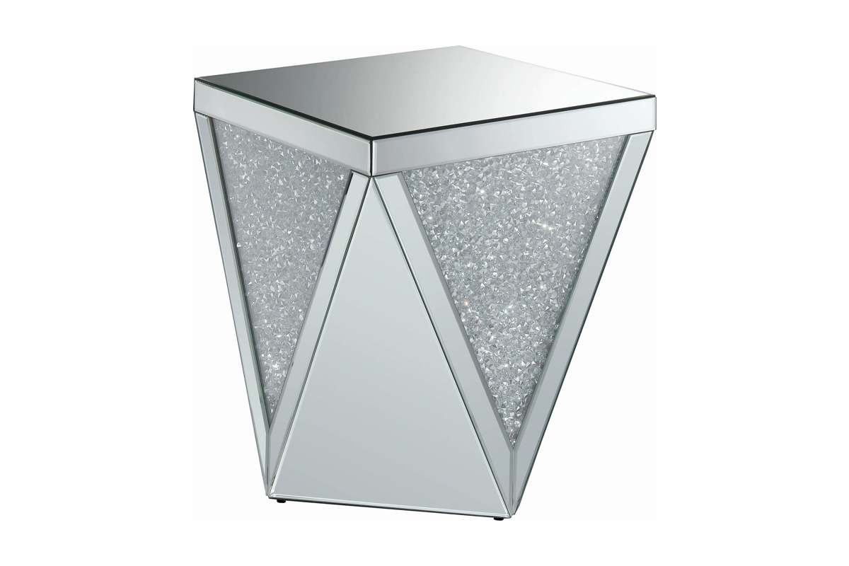 Amore End Table With Triangle Detailing Silver And Clear Mirror