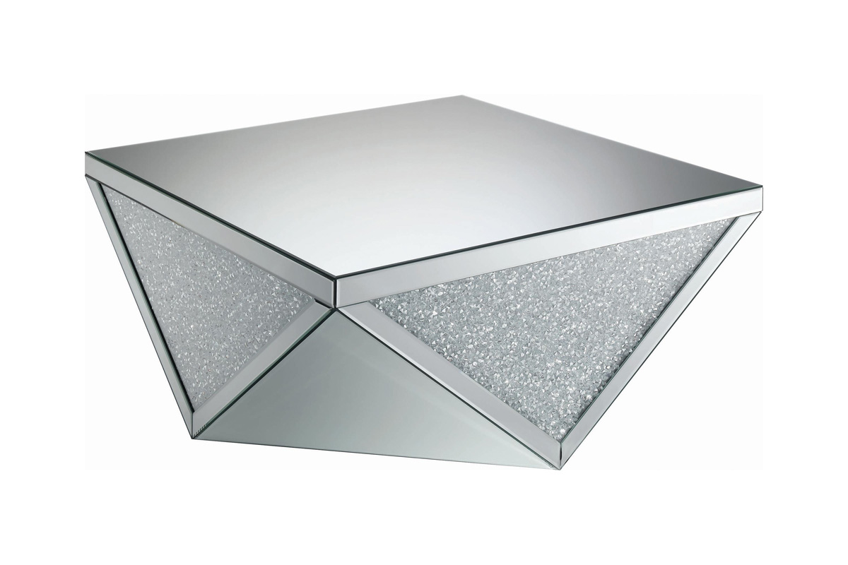 Amore Coffee Table With Triangle Detailing Silver And Clear Mirror