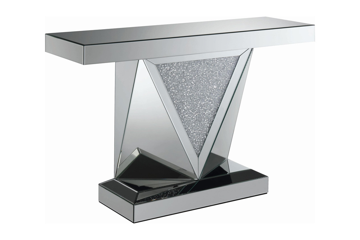 Amore Sofa Table With Triangle Detailing Silver And Clear Mirror