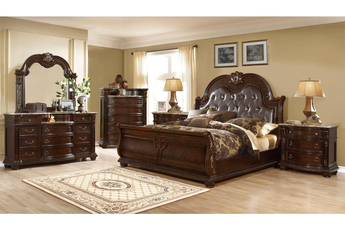 Dark Cherry Button Tufted Sleigh California King Panel Bed