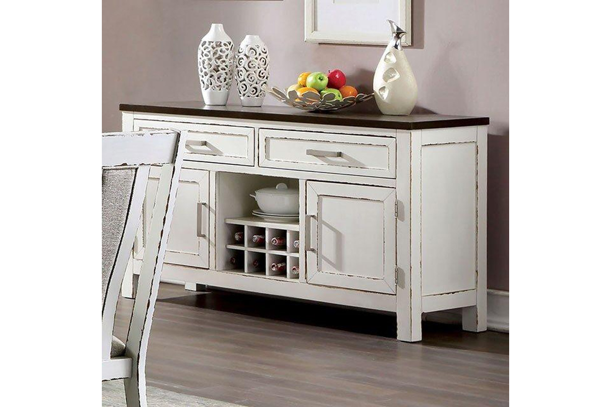 Halsey Rustic Weathered White & Warm Grey Solid Wood Server