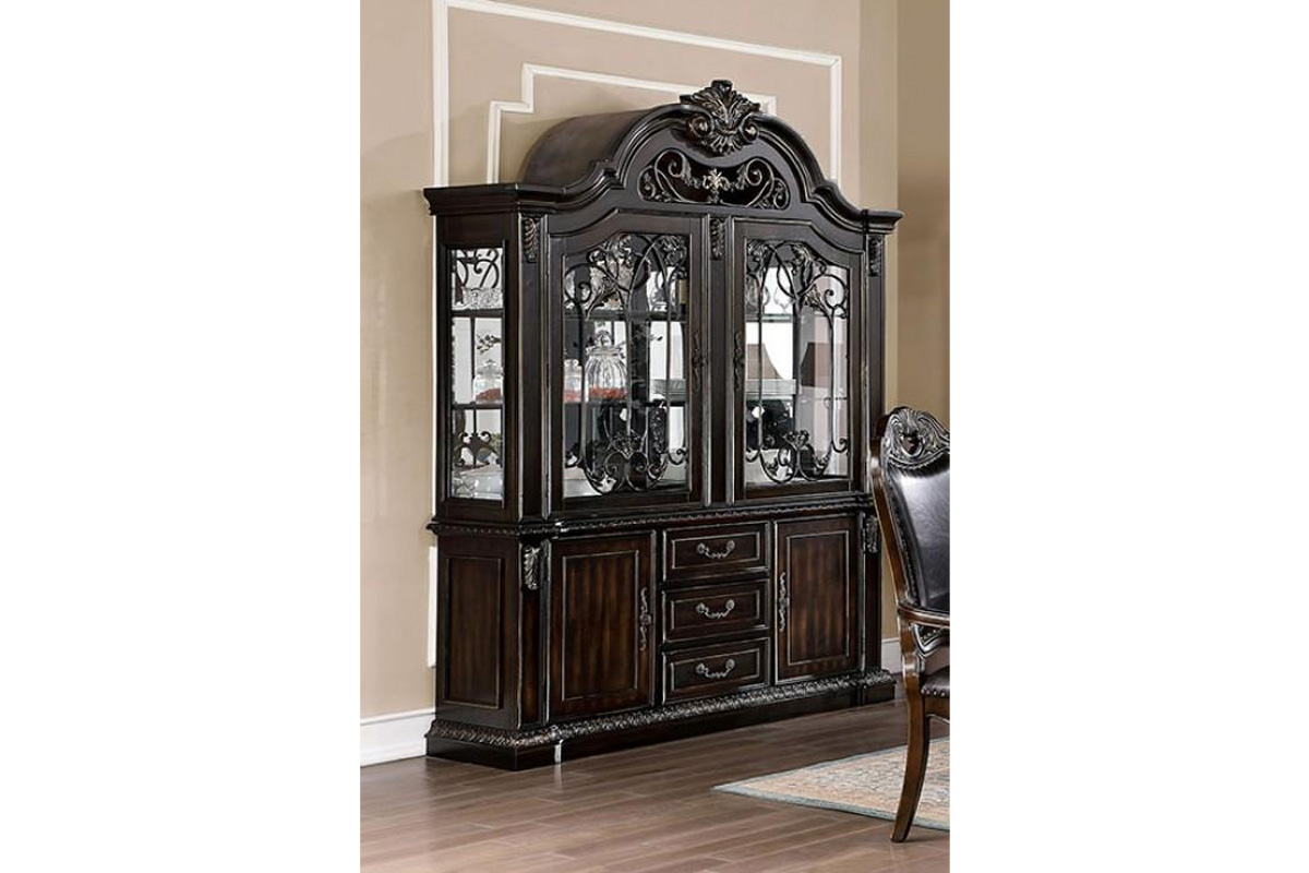 Lombardy Traditional Walnut Wood China Hutch & Buffet