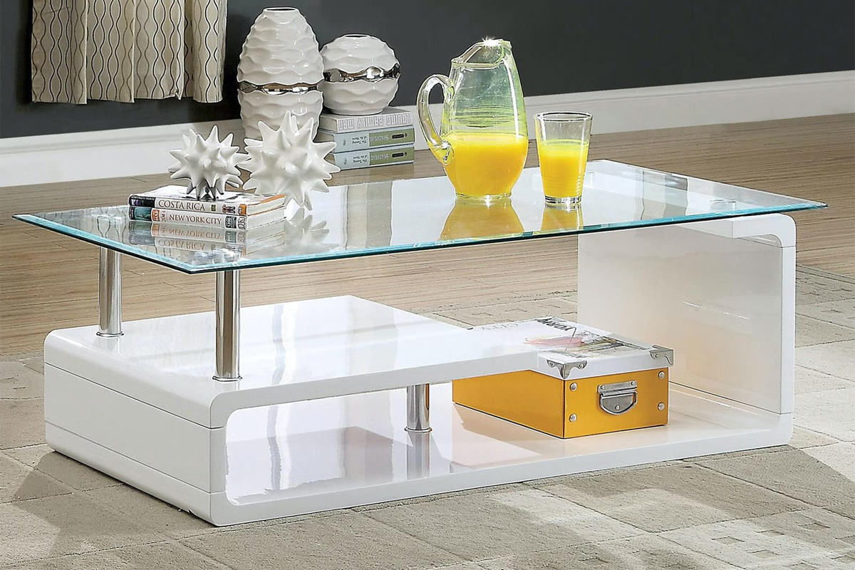 Torkel Contemporary White & Chrome Metal Coffee Table