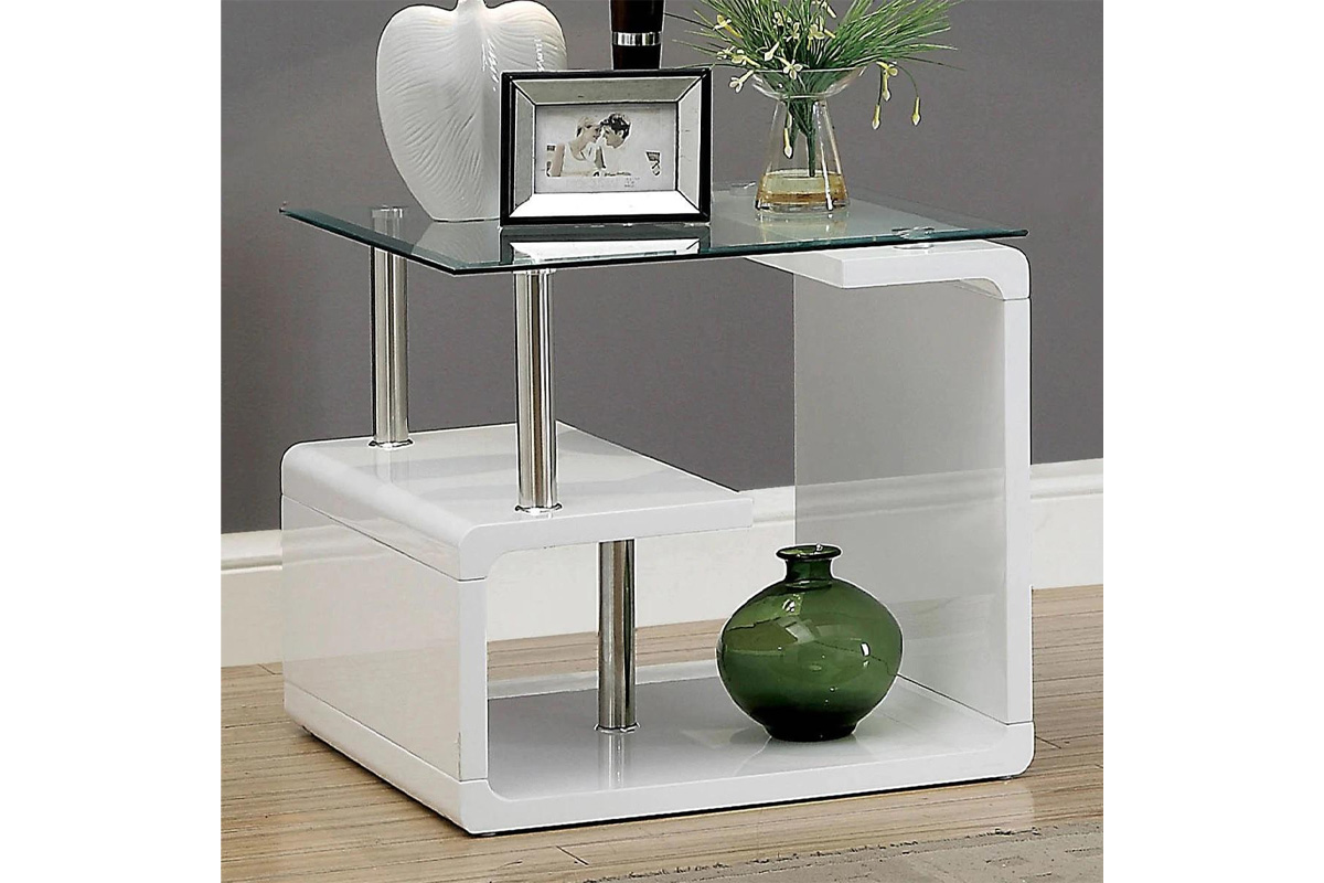 Torkel Contemporary White & Chrome Metal End Table