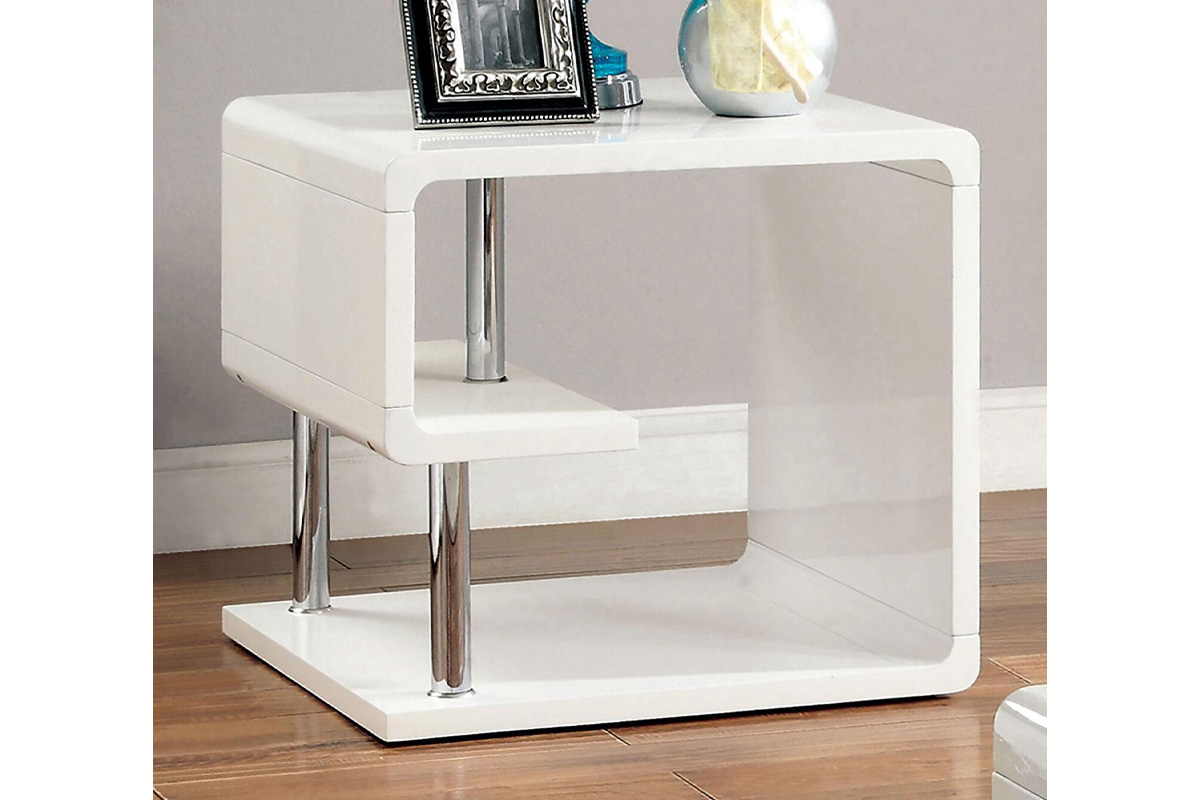 Ninove Contemporary White & Chrome Metal End Table