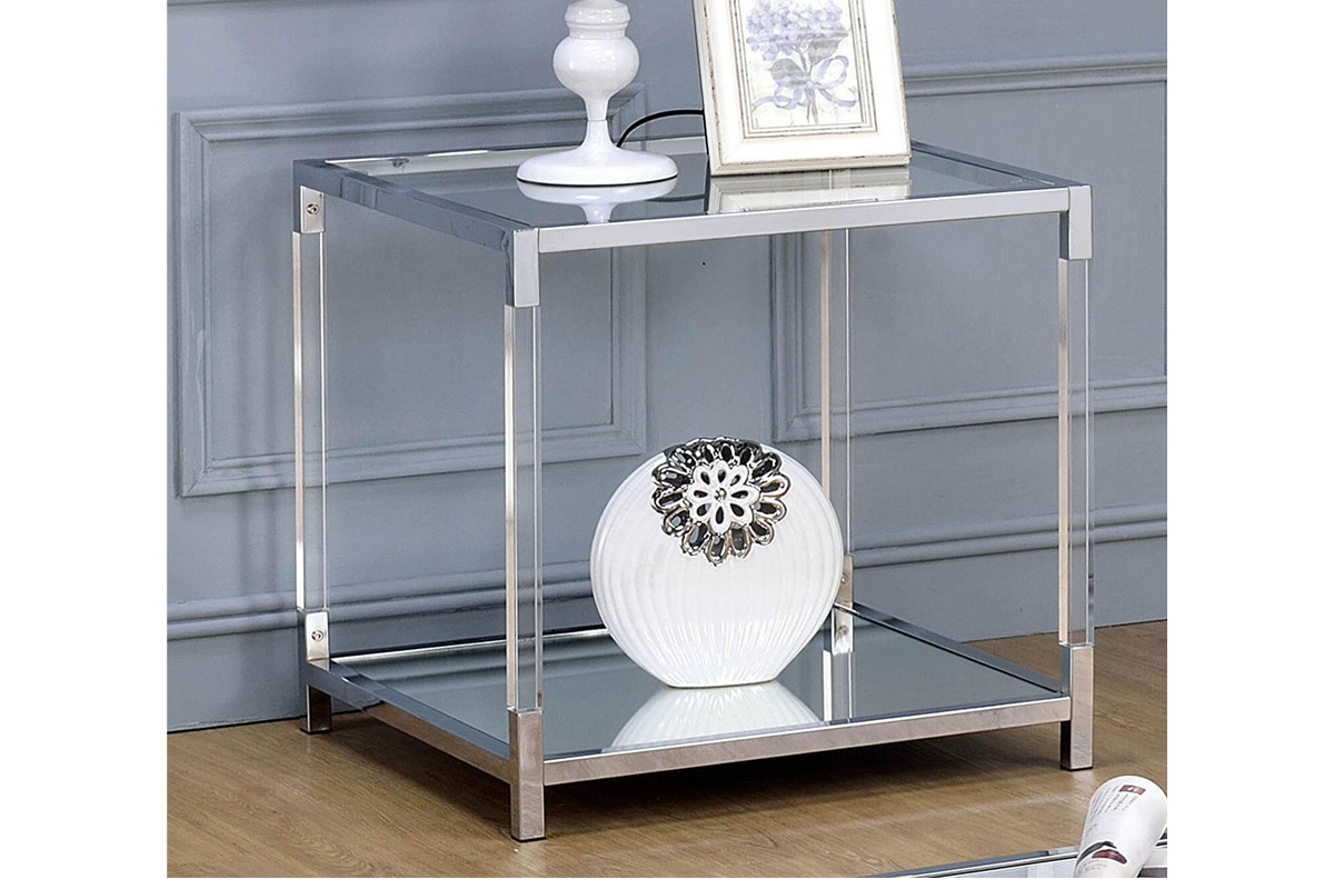 Ludvig Contemporary Chrome Tempered Glass End Table