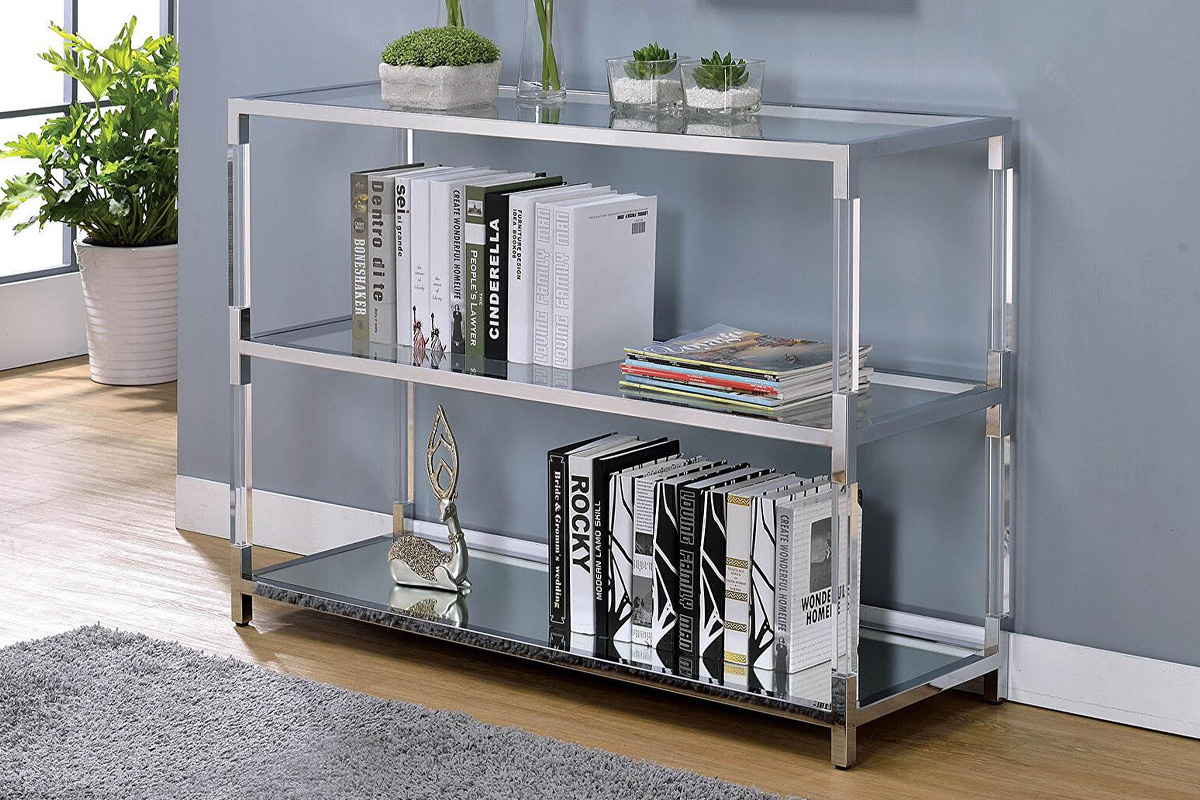 Ludvig Contemporary Chrome Tempered Glass Sofa Table