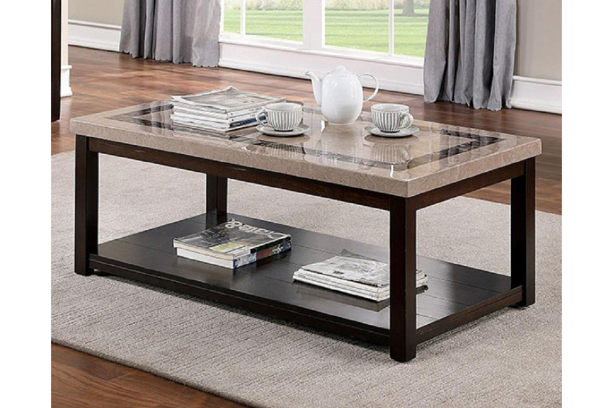 Rosetta Transitional Dark Walnut Faux Marble Top Coffee Table