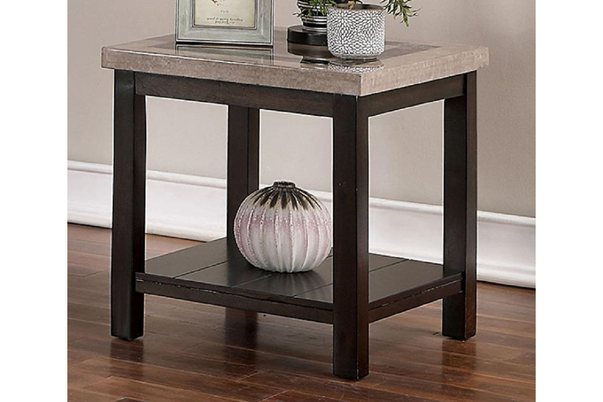 Rosetta Transitional Dark Walnut Faux Marble Top End Table