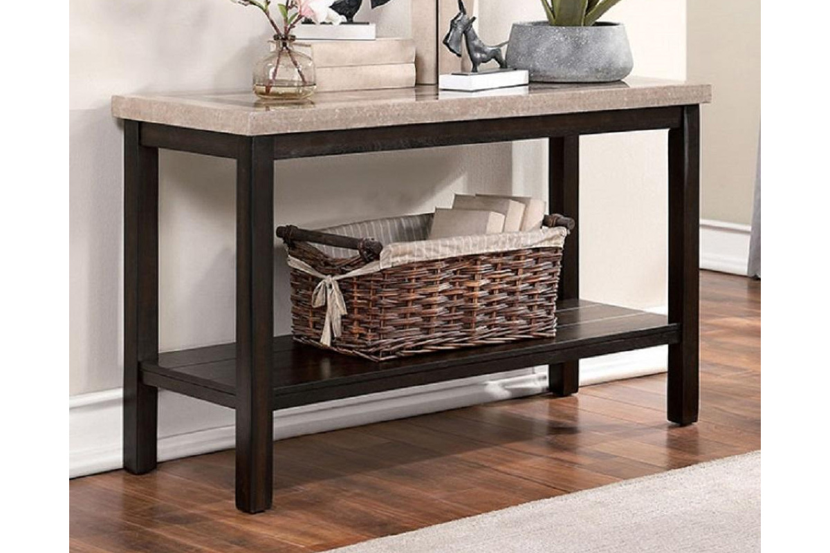 Rosetta Transitional Dark Walnut Faux Marble Top Sofa Table