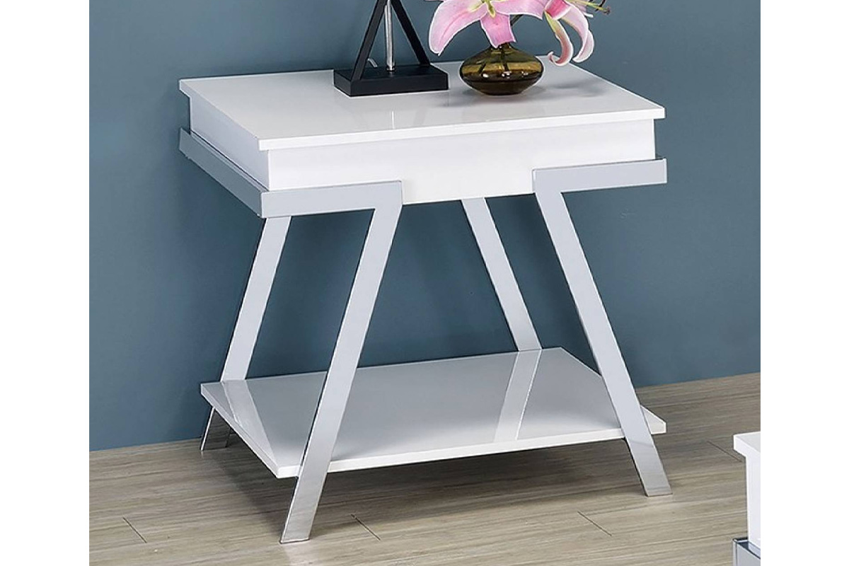 Titus Contemporary White & Chrome End Table