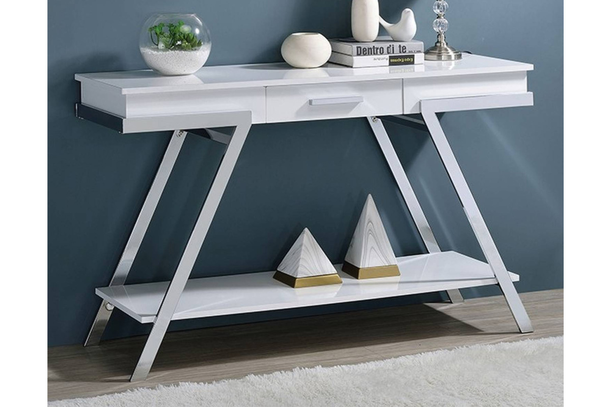 Titus Contemporary White & Chrome Sofa Table