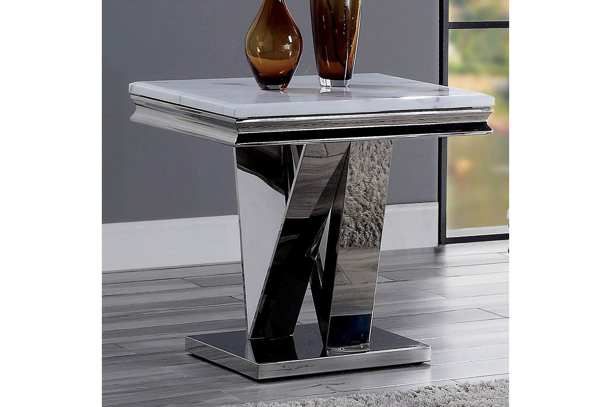 Villarsglane Glam Chrome Stainless Steel & Faux Marble Top End Table