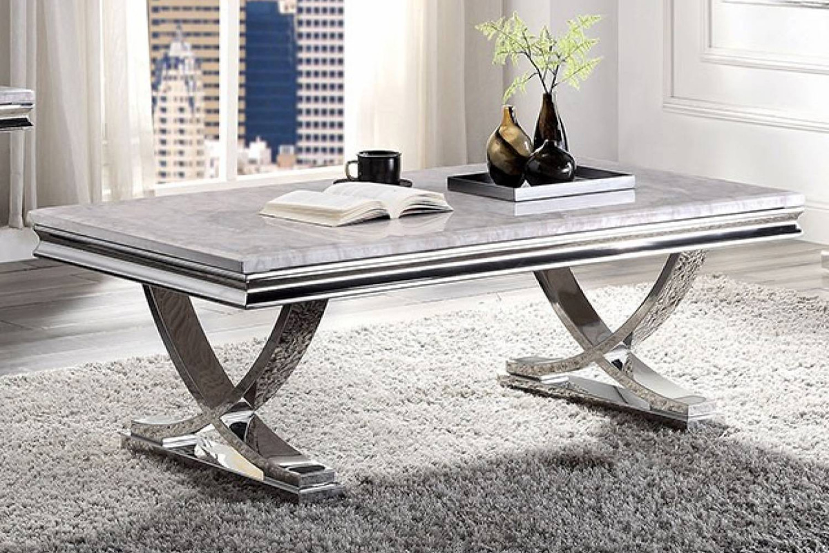 Wettingen Glam Chrome Stainless Steel & Faux Marble Top Coffee Table