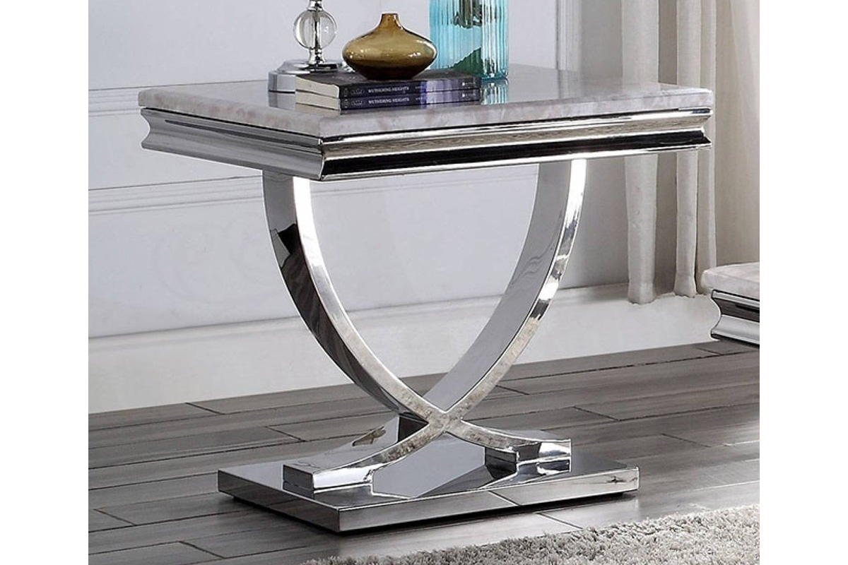 Wettingen Glam Chrome Stainless Steel & Faux Marble Top End Table