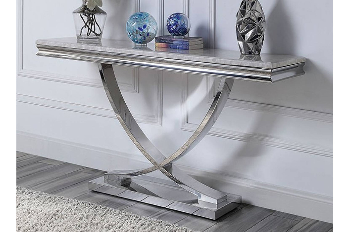Wettingen Glam Chrome Stainless Steel & Faux Marble Top Sofa Table