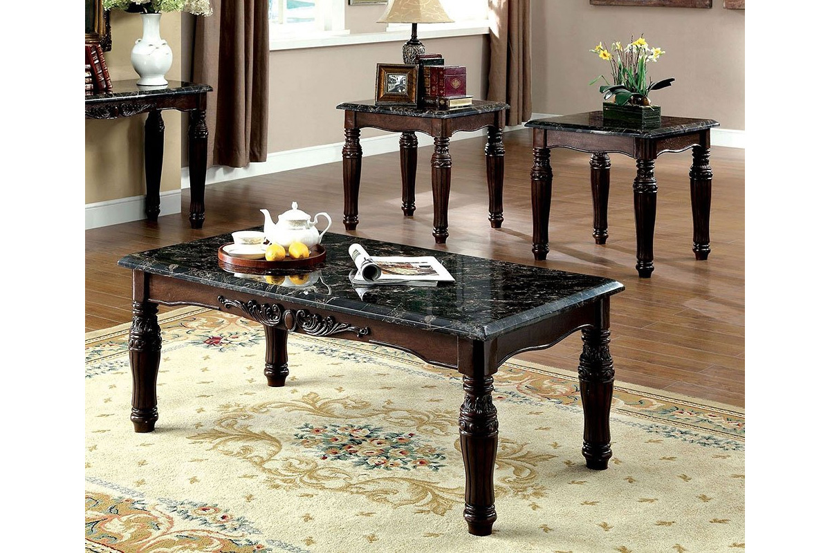 3 Pcs Set Brampton Traditional Espresso Faux Marble Top
