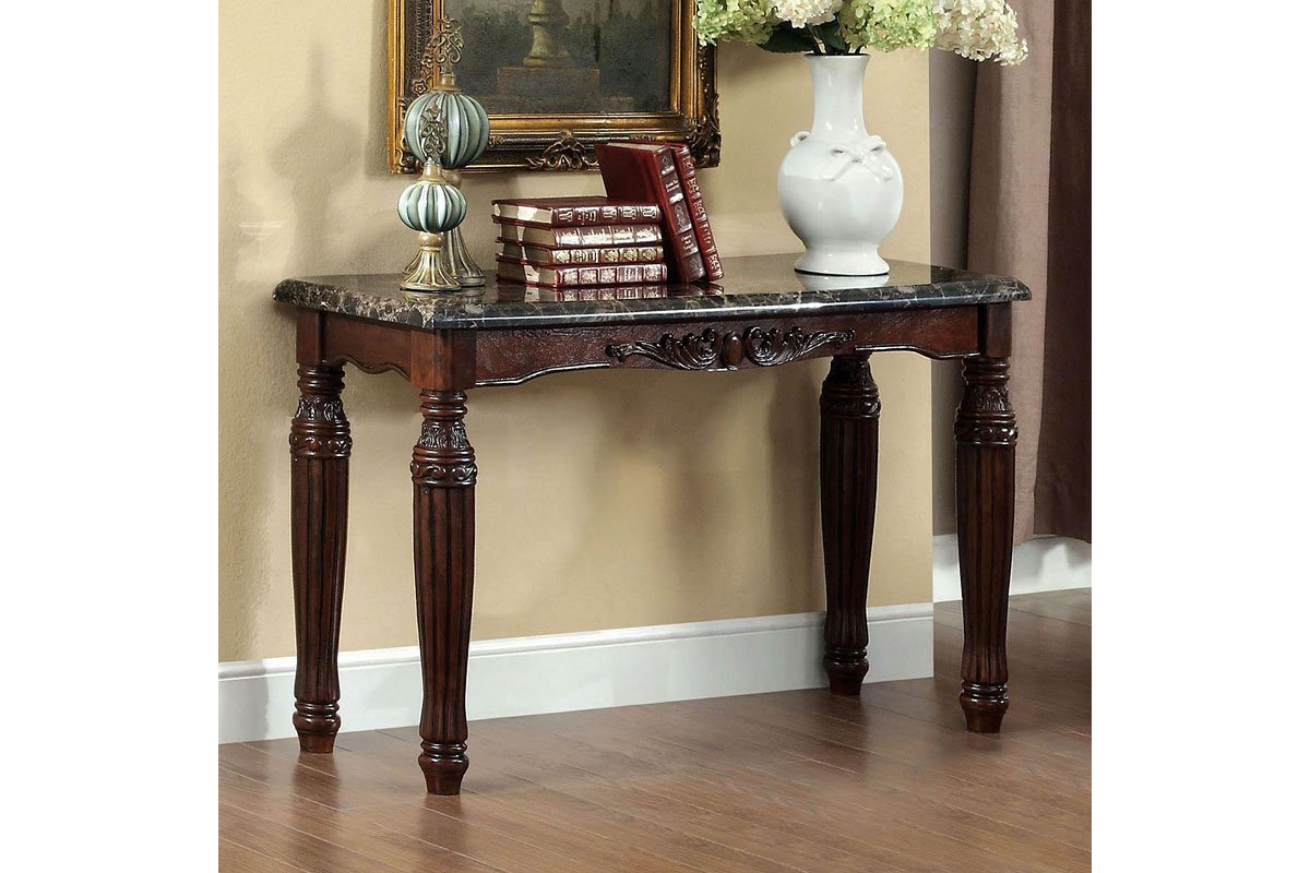 Brampton Traditional Espresso Faux Marble Top Sofa Table