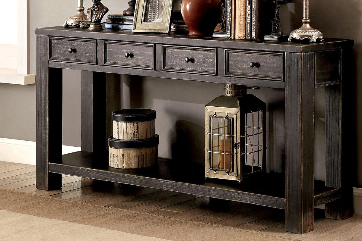 Meadow Rustic Antique Black Sofa Table