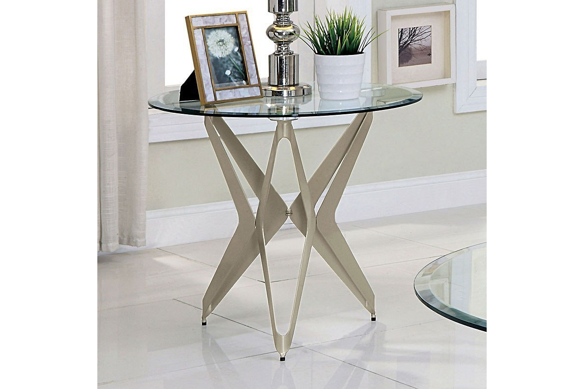 Alvise Contemporary Champagne Tempered Glass End Table