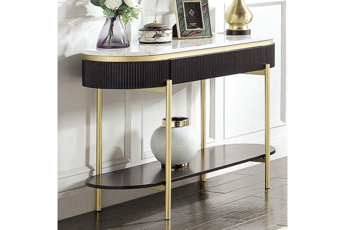 Koblenz Modern Dark Walnut Metal Sofa Table
