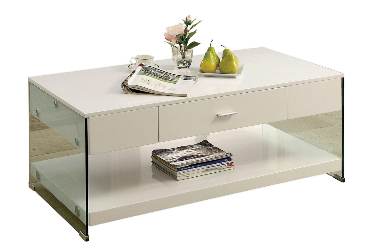 Raya Contemporary White Tempered Glass Coffee Table