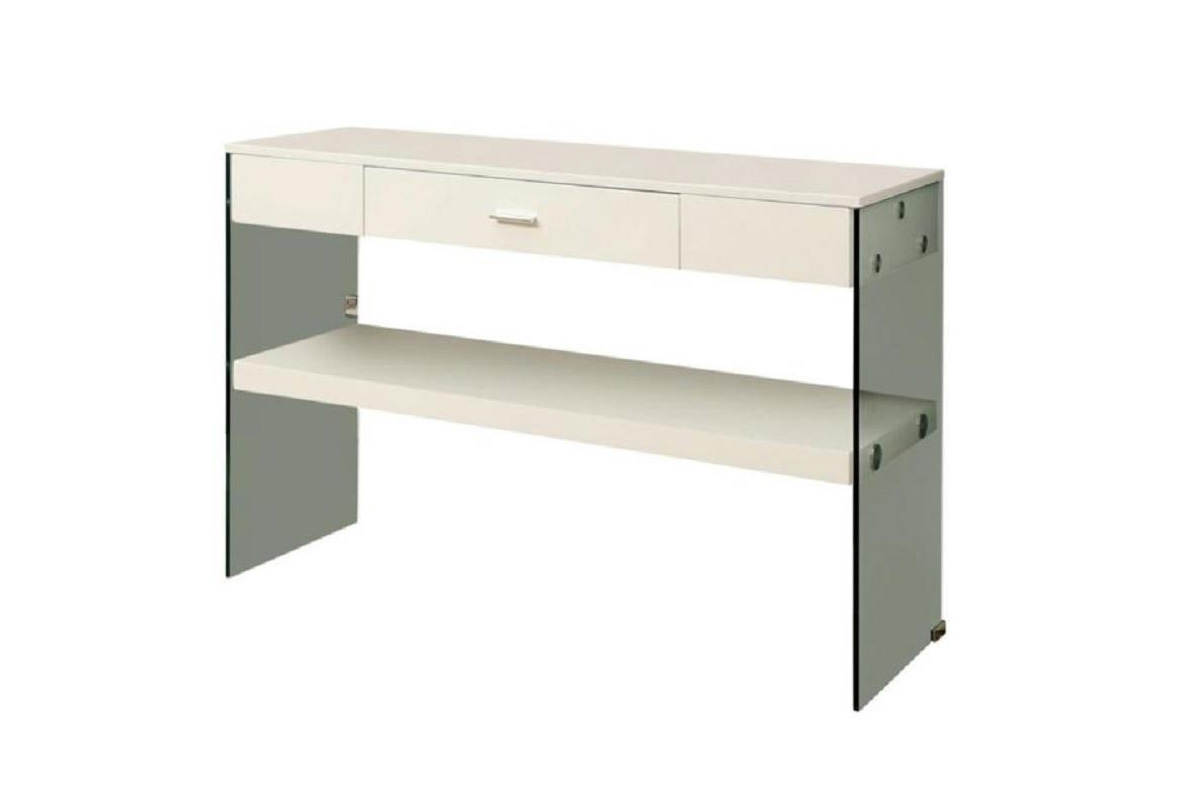 Raya Contemporary White Tempered Glass Sofa Table