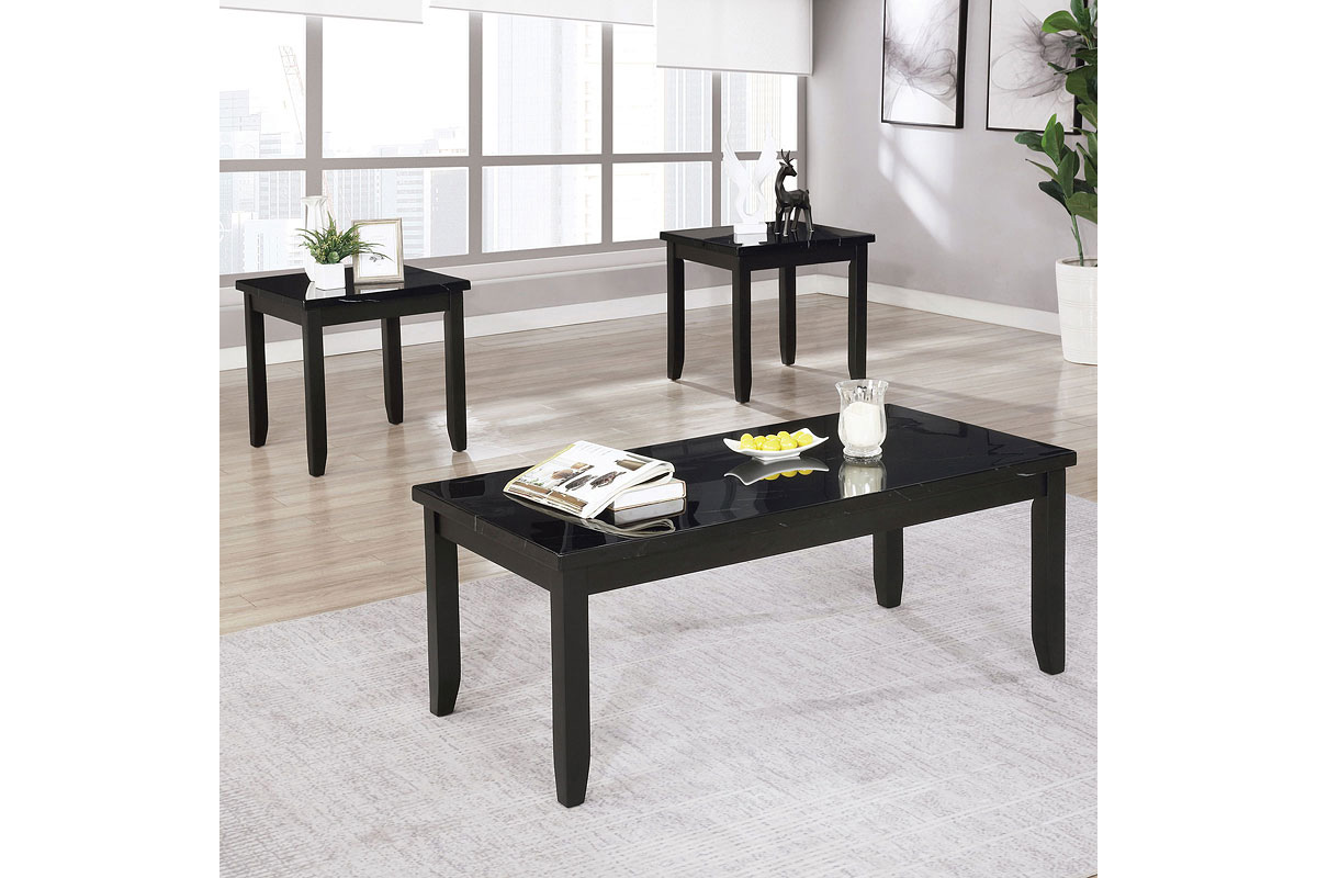 3 Pcs Set Lodivea Transitional Black Faux Marble Top