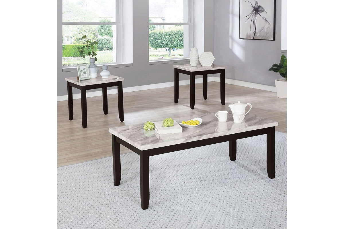 3 Pcs Set Lodivea Transitional White Faux Marble Top