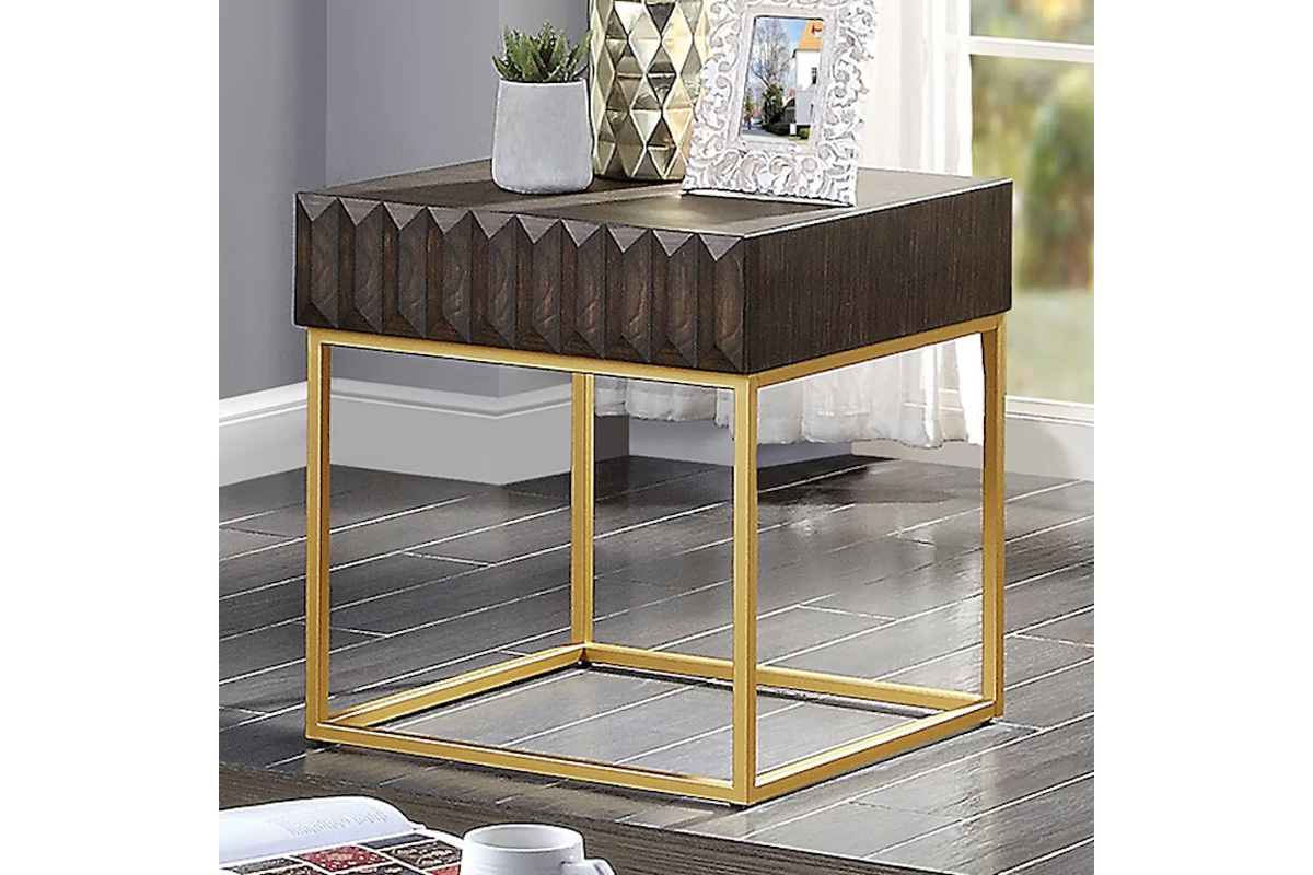 Augsburg Contemporary Walnut & Gold End Table