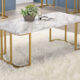 Calista Contemporary White & Gold Faux Marble Top Coffee Table