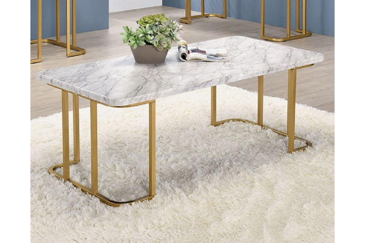 Calista Contemporary White & Gold Faux Marble Top Coffee Table