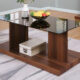 Mannedorf Contemporary Dark Walnut & Black Glass Top Coffee Table