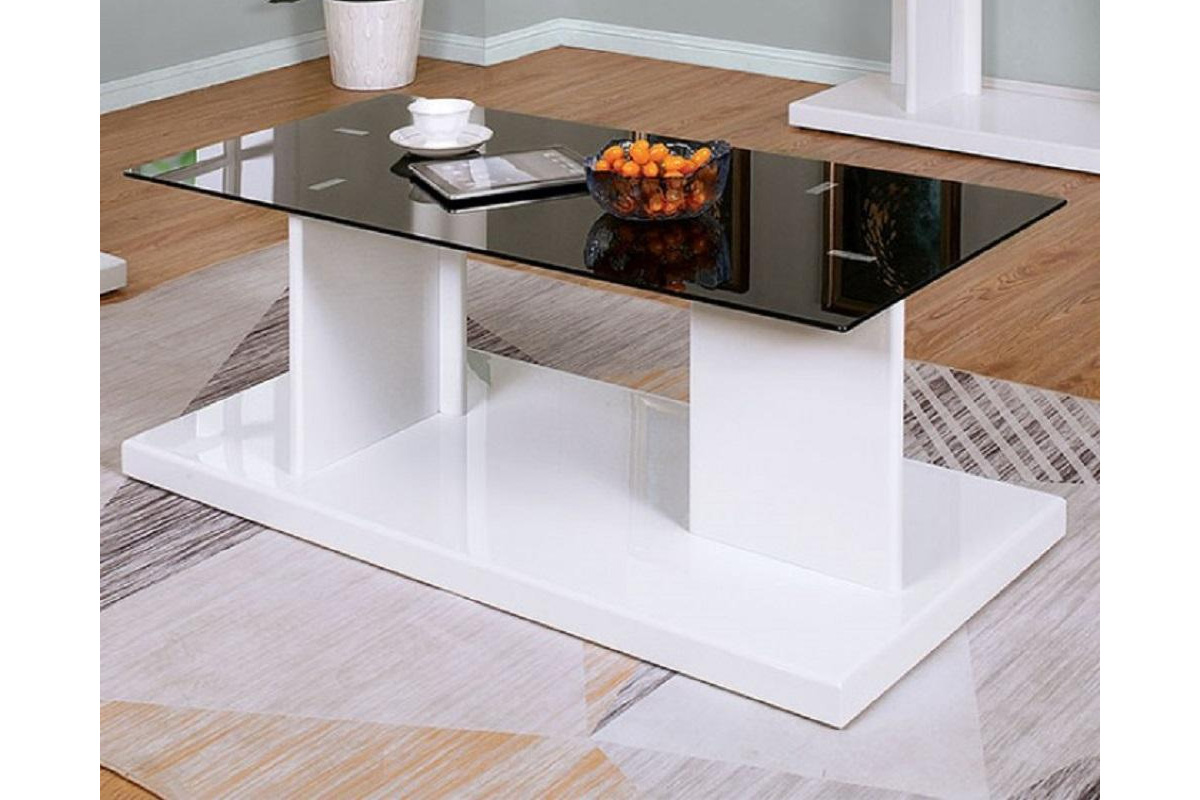 Mannedorf Contemporary White & Black Glass Top Coffee Table