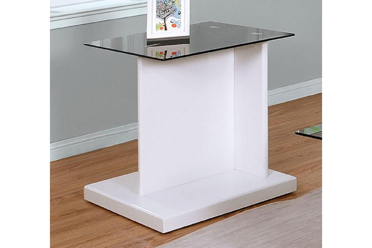 Mannedorf Contemporary White & Black Glass Top End Table
