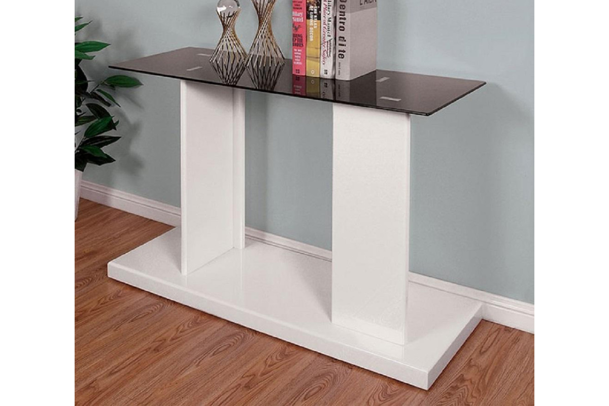 Mannedorf Contemporary White & Black Glass Top Sofa Table