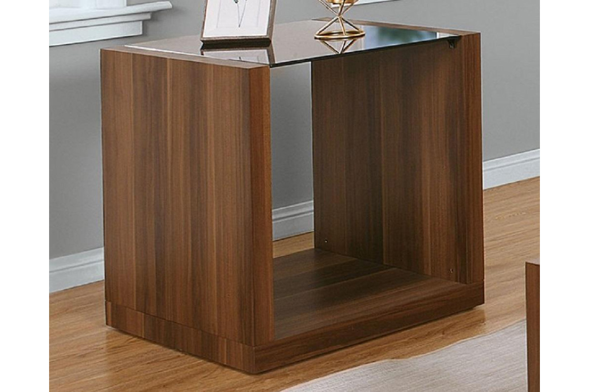 Langenthal Contemporary Dark Walnut & Black Glass Top Top End Table