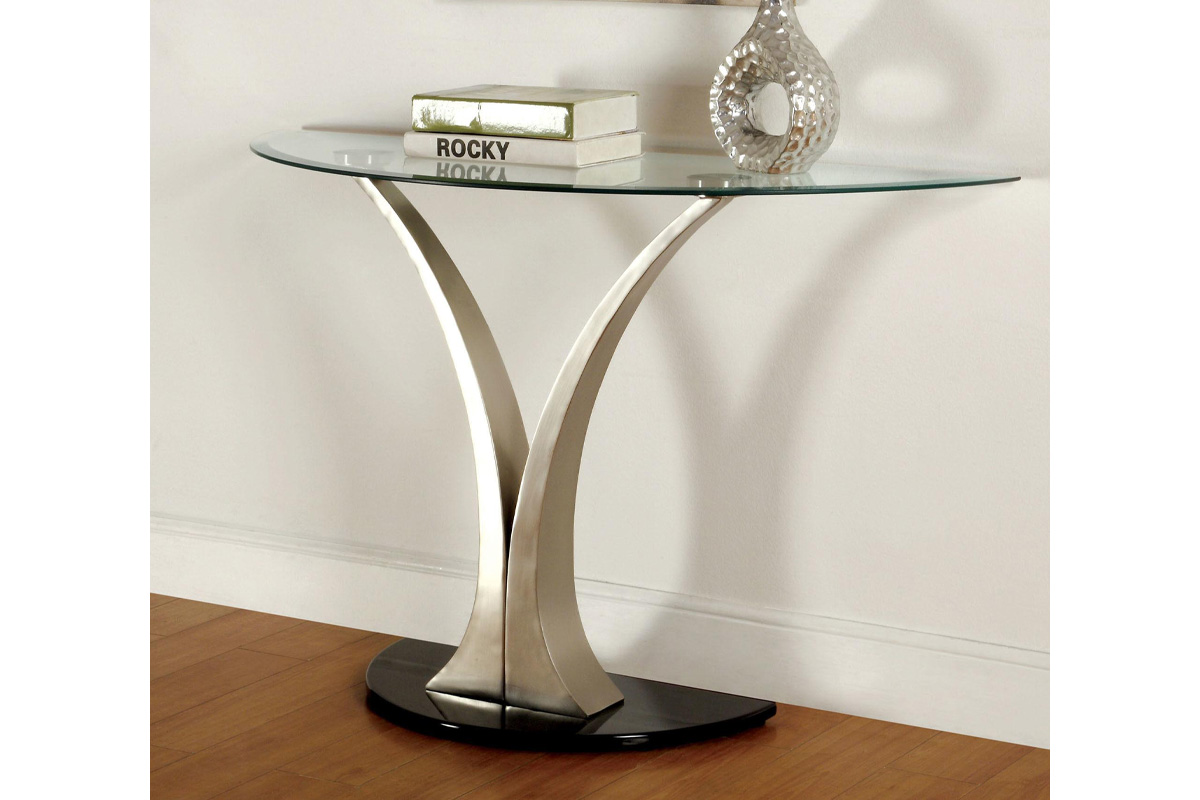 Valo Contemporary Satin Plated Tempered Glass Sofa Table